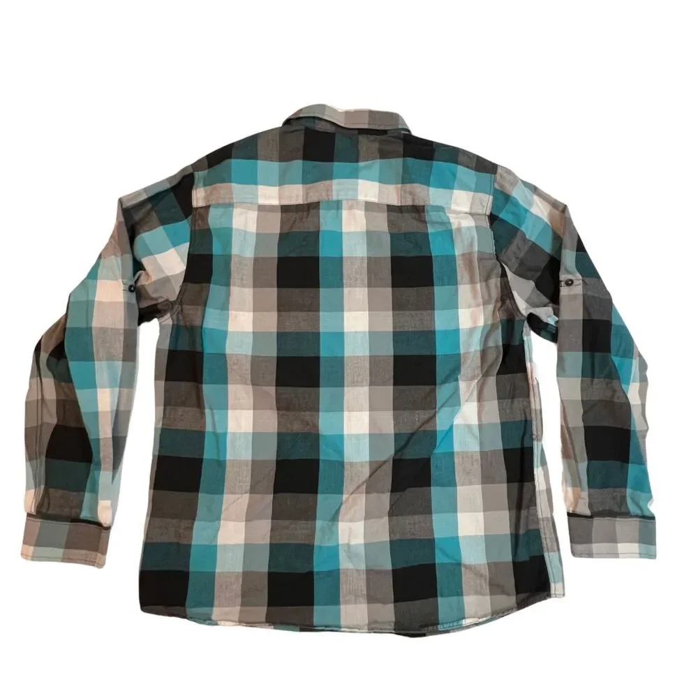 Eighty Eight Mens XXL Turquoise Western Preppy Collared  Chunky Plaid Button Up - Picture 8 of 9